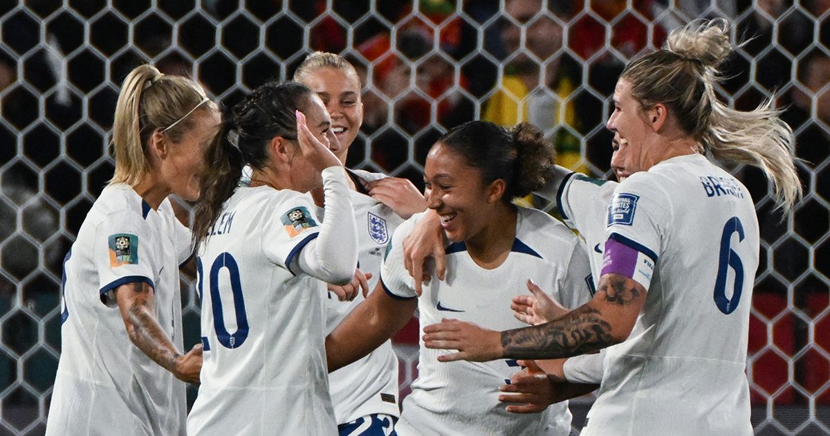 England Women&#039;s World Cup 2023 squad: England&#039;s forward #07 Lauren James (C) celebrates with her teammates after scoring her team&#039;s third goal during the Australia and New Zealand 2023 Women&#039;s World Cup Group D football match between China and England at Hindmarsh Stadium in Adelaide on August 1, 2023.