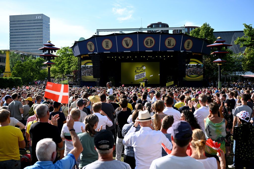 COPENHAGEN DENMARK JUNE 29 Fans during the Team Presentation of the 109th Tour de France 2022 at Tivoli Gardens in Copenhagen City TDF2022 on June 29 2022 in Copenhagen Denmark Photo by Stuart FranklinGetty Images