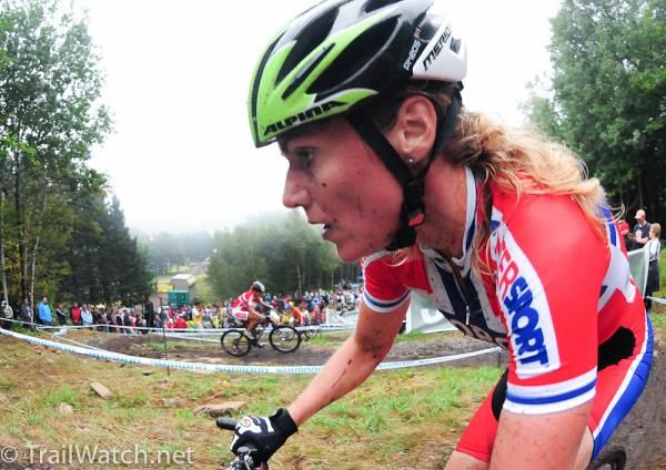 Former world champion Gunn-Rita Dahle Flesjaa rides to 18th place today