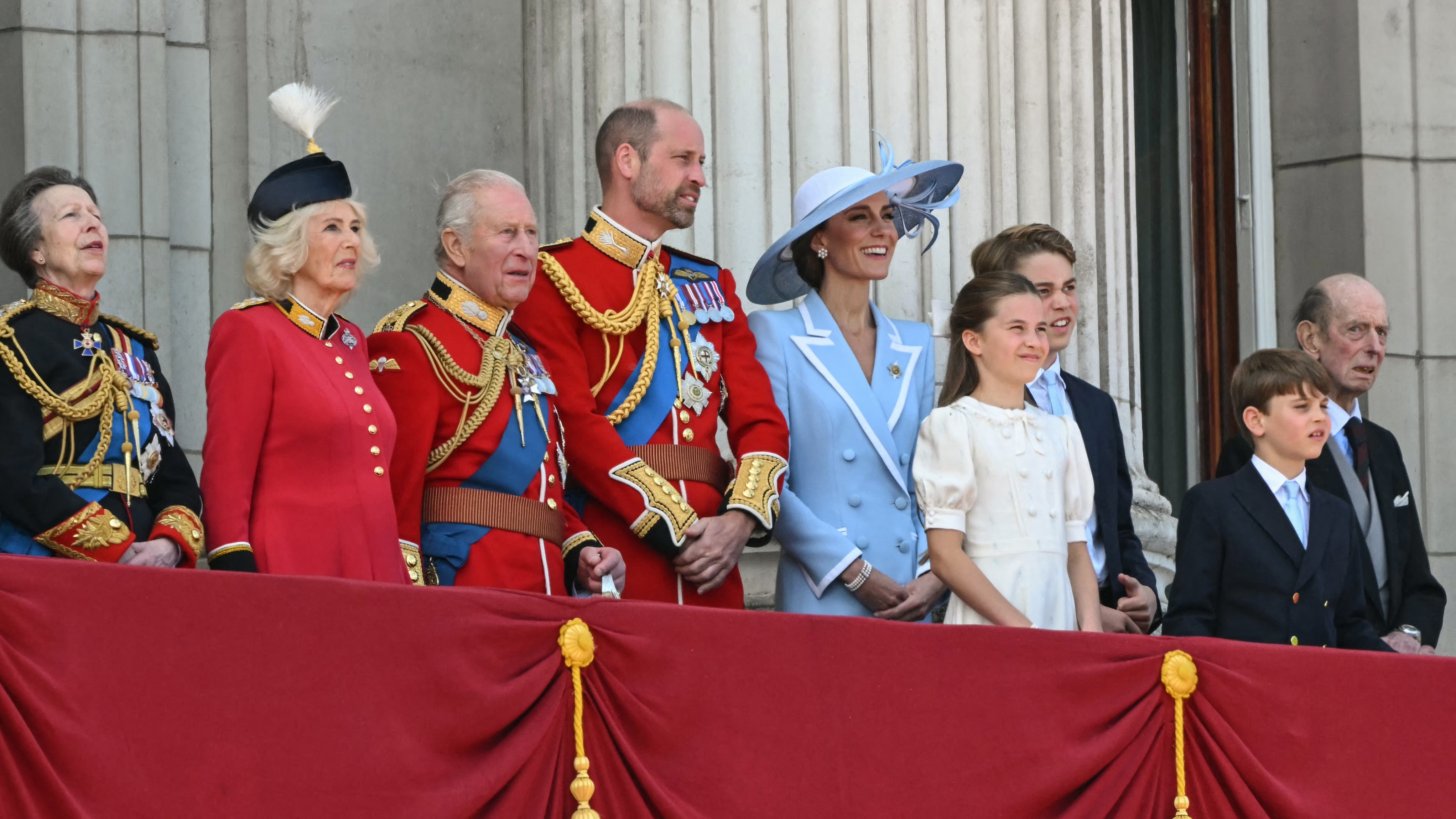 Royal Family watch the flypast on the balcony of Buckingham Palace after attending the King's Birthday Parade &amp;quot;Trooping the Colour&amp;quot; in London on June 13, 2026