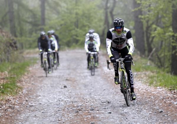 Denis Menchov leads his team up the climb