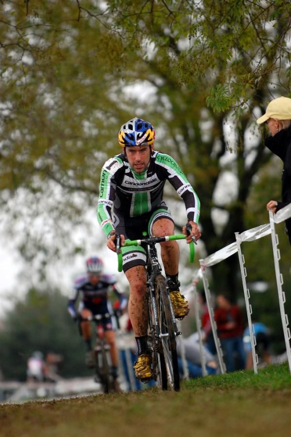 Timothy Johnson (Cannondale/cyclocrossworld.com) rides ahead of Ryan Trebon (Kona) early in the race.