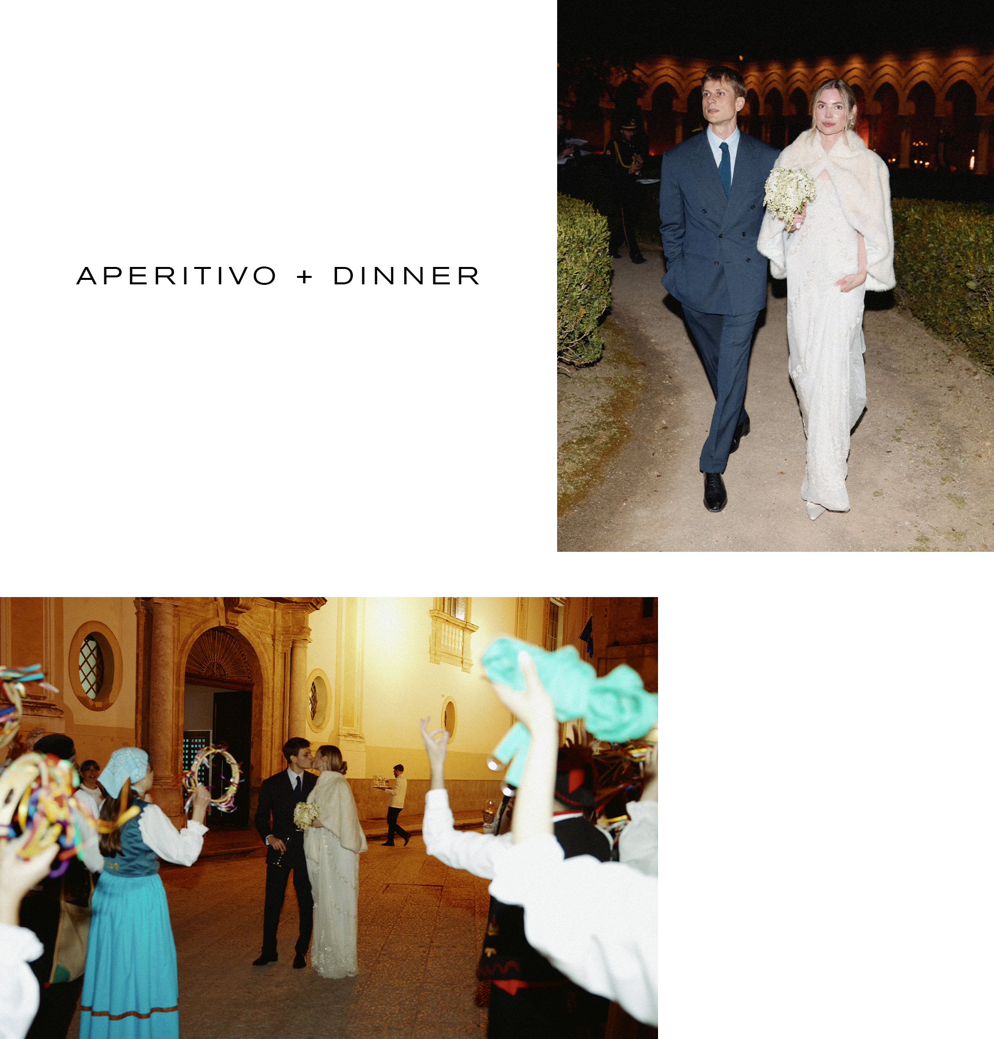 images of georgie and charles with the text "aperitivo + dinner"