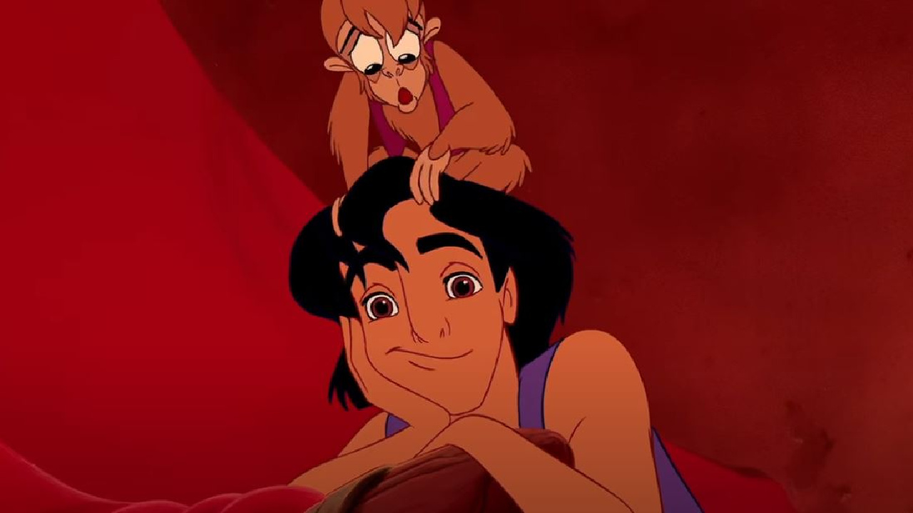 Aladdin staring at Jasmine in Aladdin.