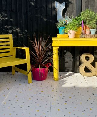 patio paving painted with a terrazzo effect