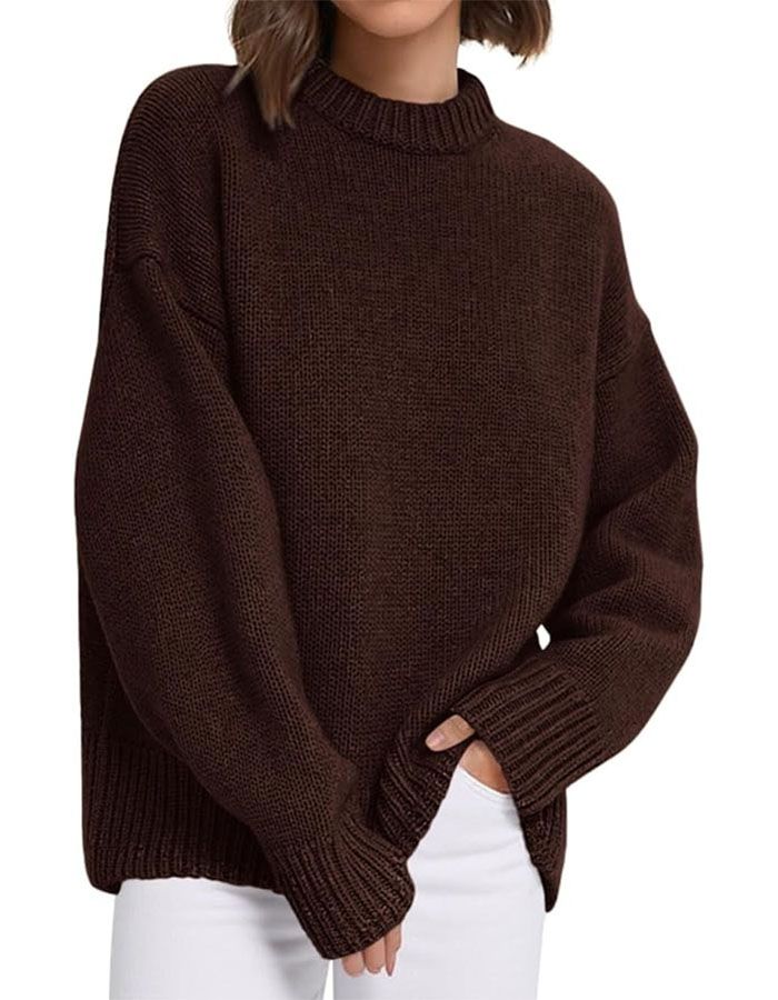 Prettygarden Womens Sweaters Fall 2025 Trendy Casual Crewneck Long Sleeve Cozy Knit Pullover Sweater Tops Winter Clothing(dark Brown,large)