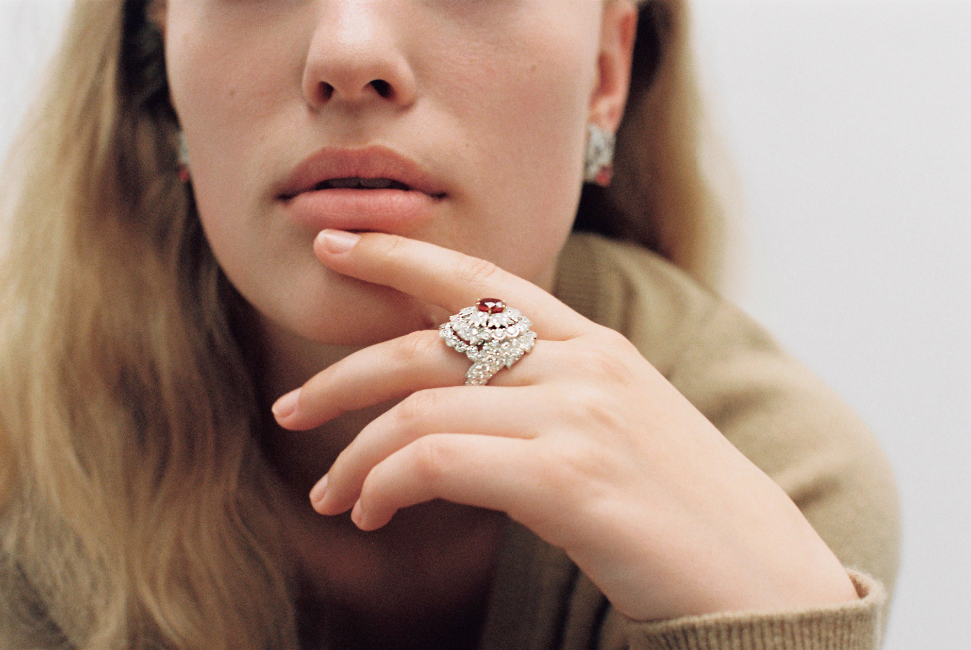 woman wearing diamond jewellery