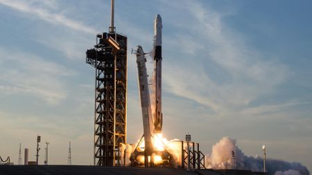 A Falcon 9 launches SpaceX's Crew-10 astronaut mission for NASA on March 14, 2025.