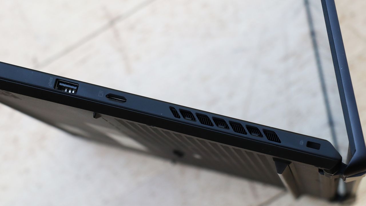 A photograph of the Asus ROG Zephyrus M16's ports