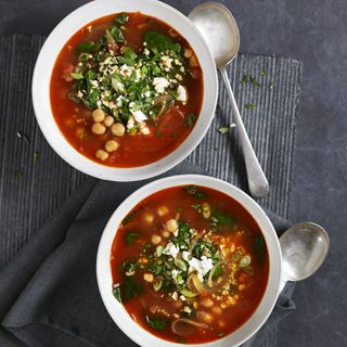 Spanish Chickpea Soup with Spinach and Tomatoes