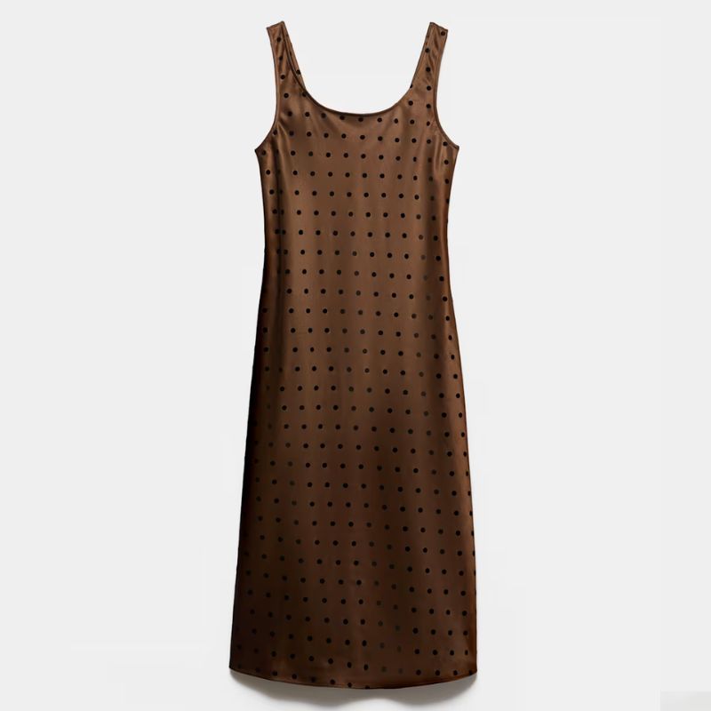 M&amp;amp;S, brown and black polka dot slip dress