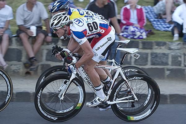 Alex Edmondson (SASI Team O'Grady) in action back in the peloton on day three.