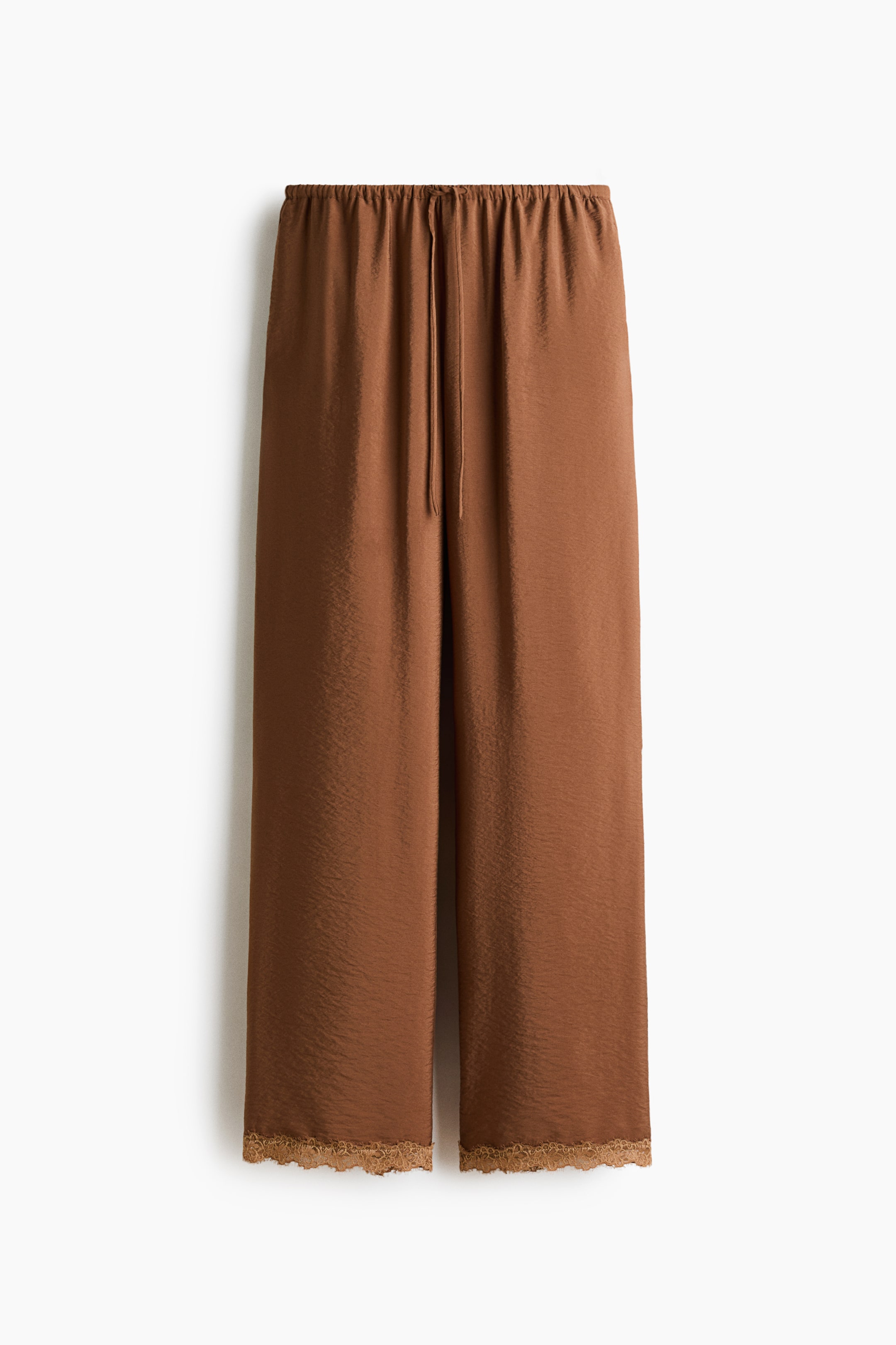 Lace-Trimmed Drawstring Pants - Brown