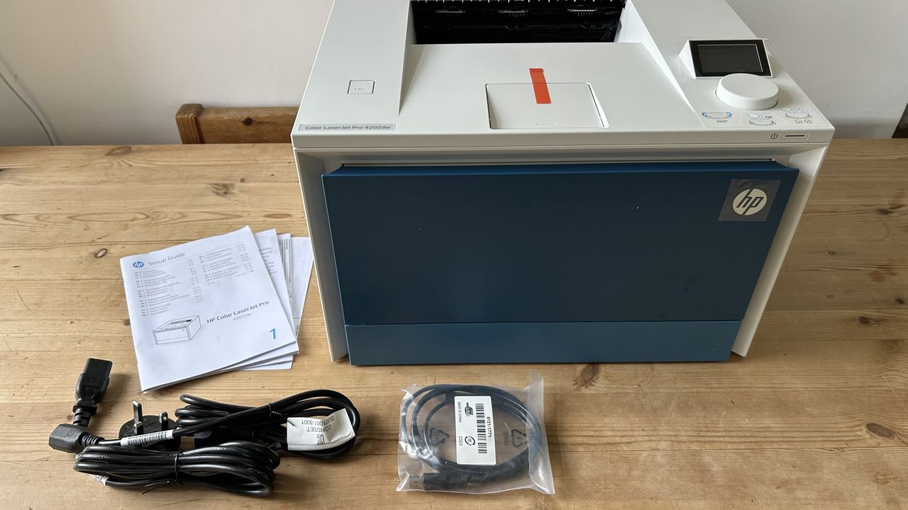 The HP Color LaserJet Pro 4201dw laser printer during our tests in a home office