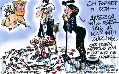 Political cartoon U.S. Trump Valentine's Day Olympics curling