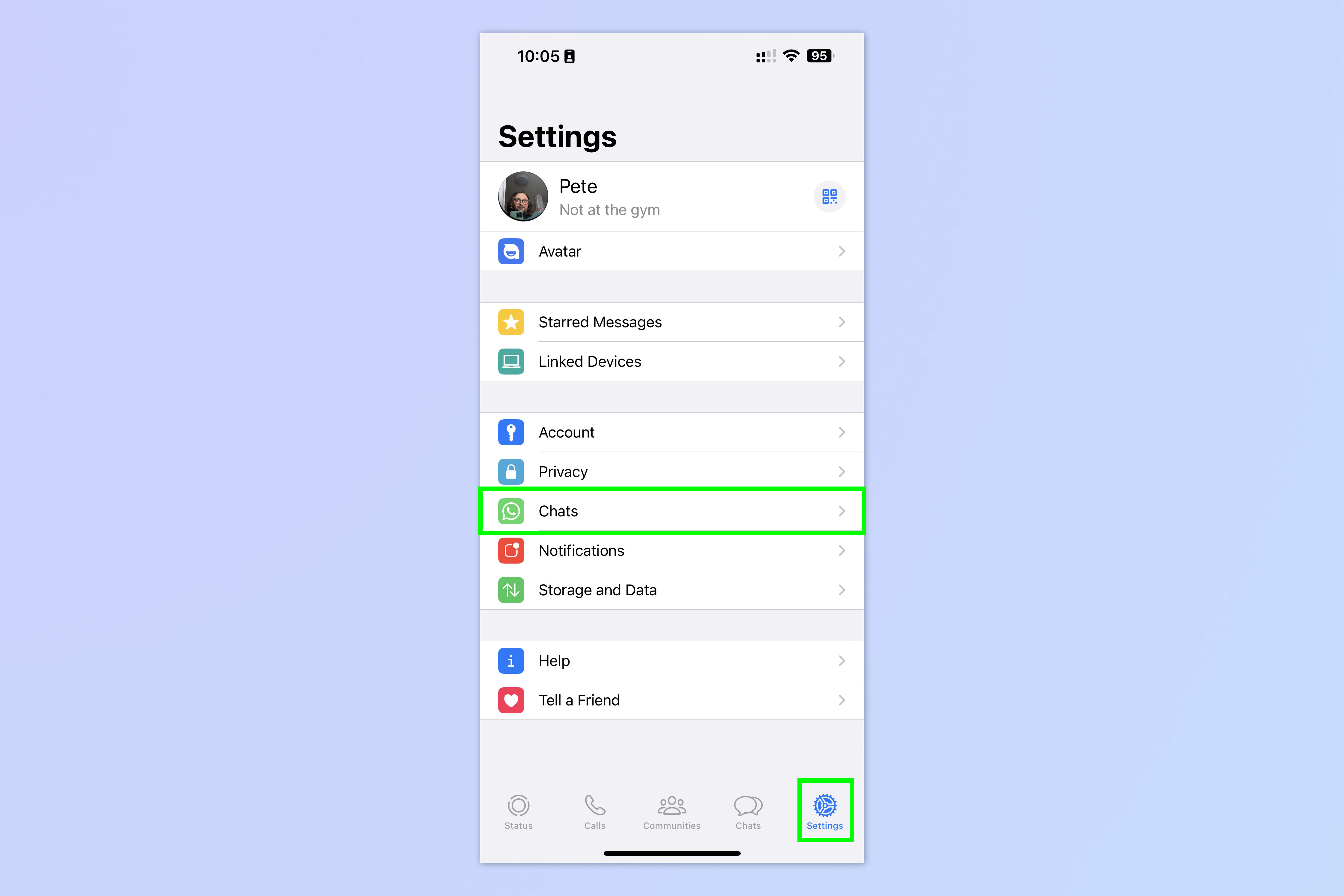 Screenshot showing how to change wallpaper on WhatsApp