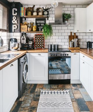 Galley kitchen with tiles and an industrial edge