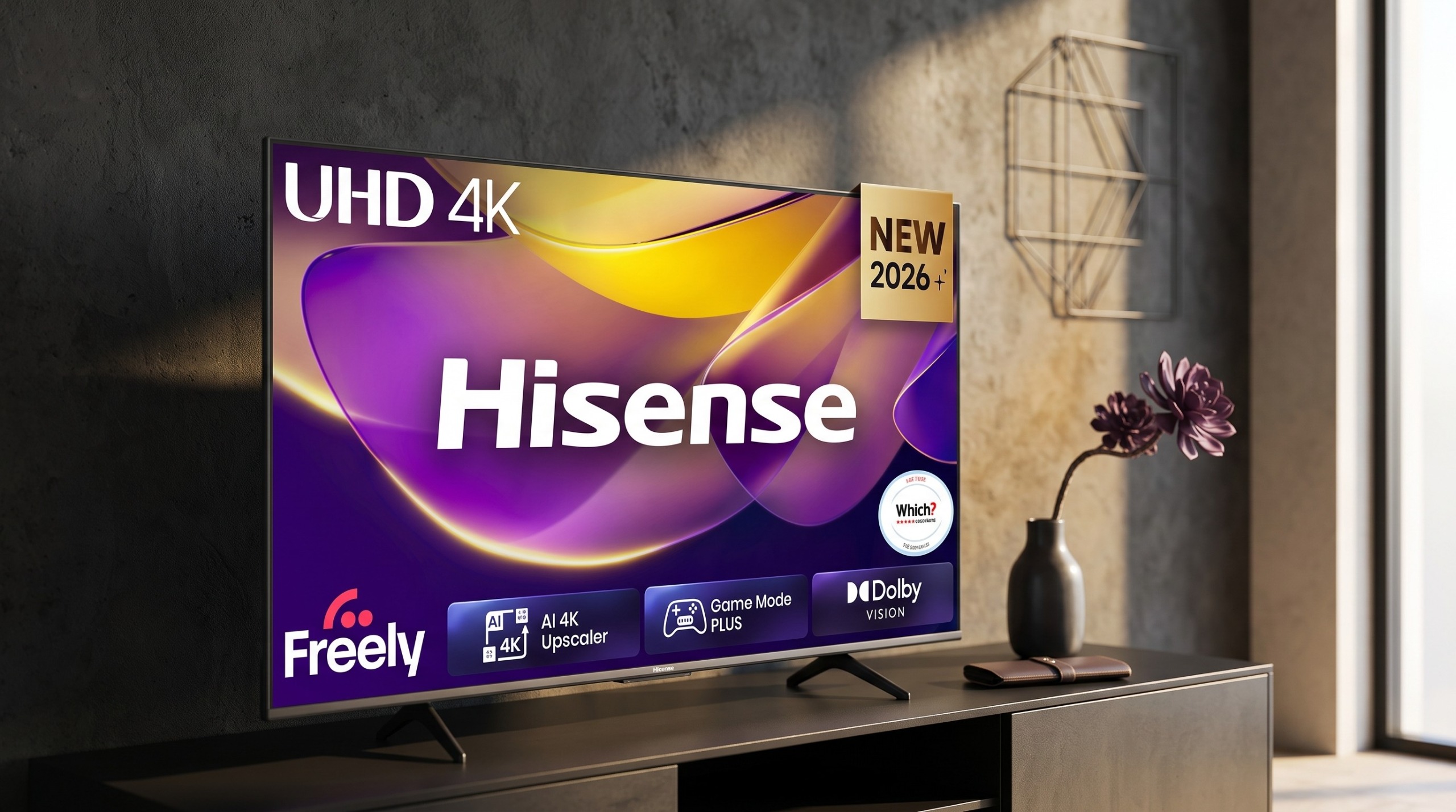 Hisense E6STUK on a TV stand