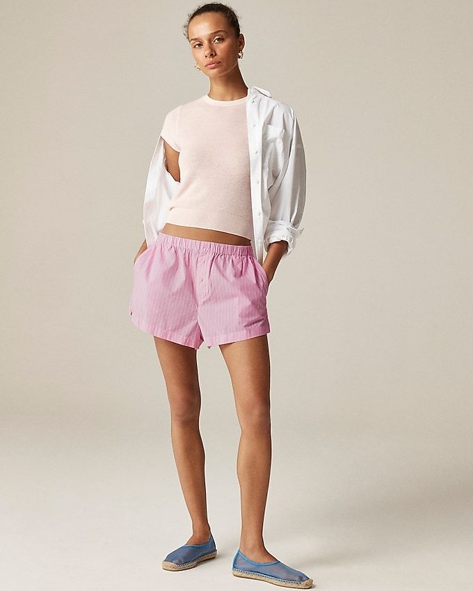 Cotton Poplin Boxer Short in Stripe