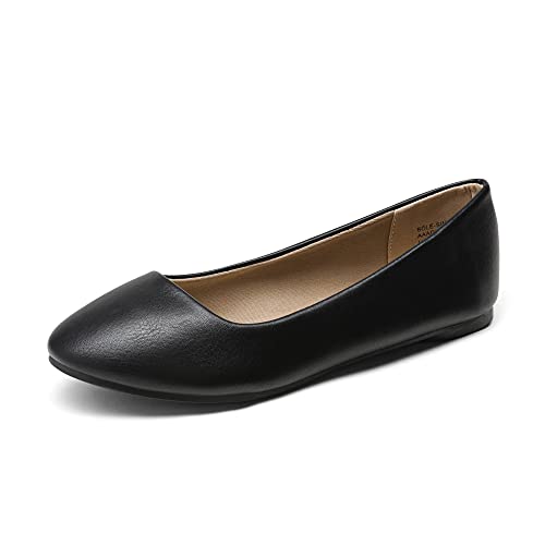 Dream Pairs Women's Sole-Simple Black Pu Ballerina Walking Flats Shoes - 6.5 M Us