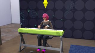 The Sims 4 - A sim sits at an electric keyboard playing a song