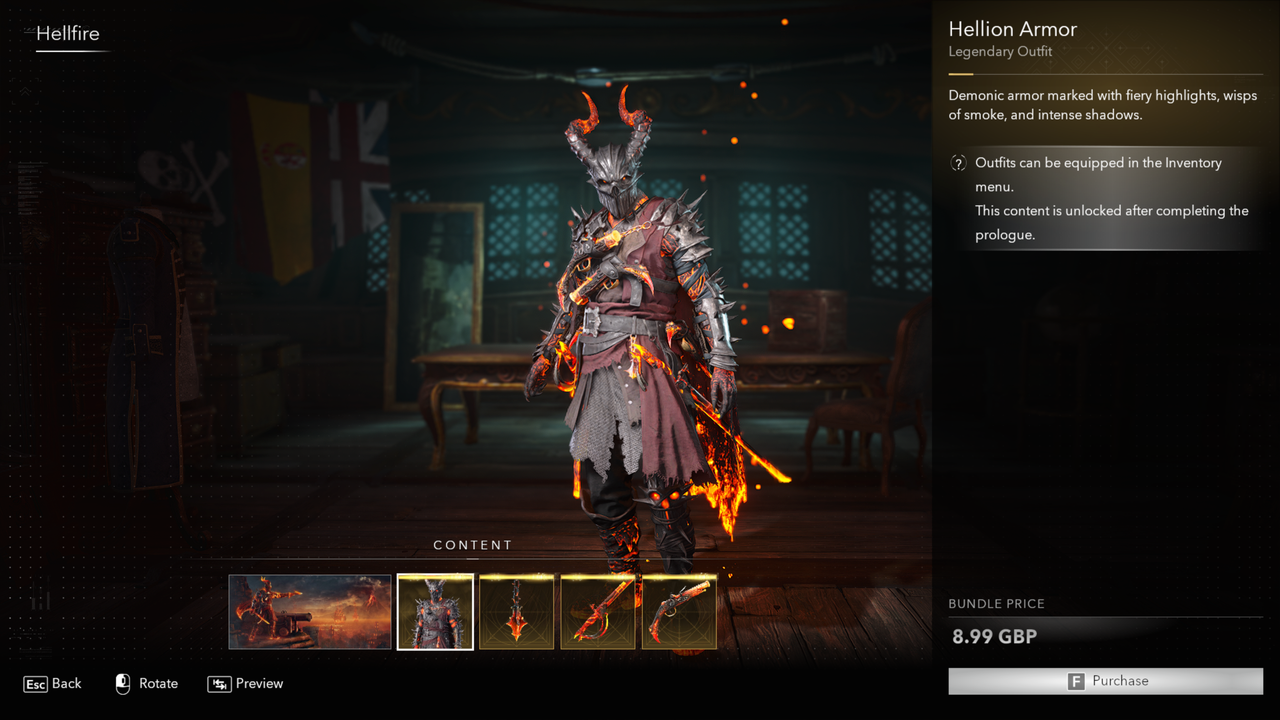 A screenshot of the Hellfire bundle in Assassin's Creed Black Flag Resynced.