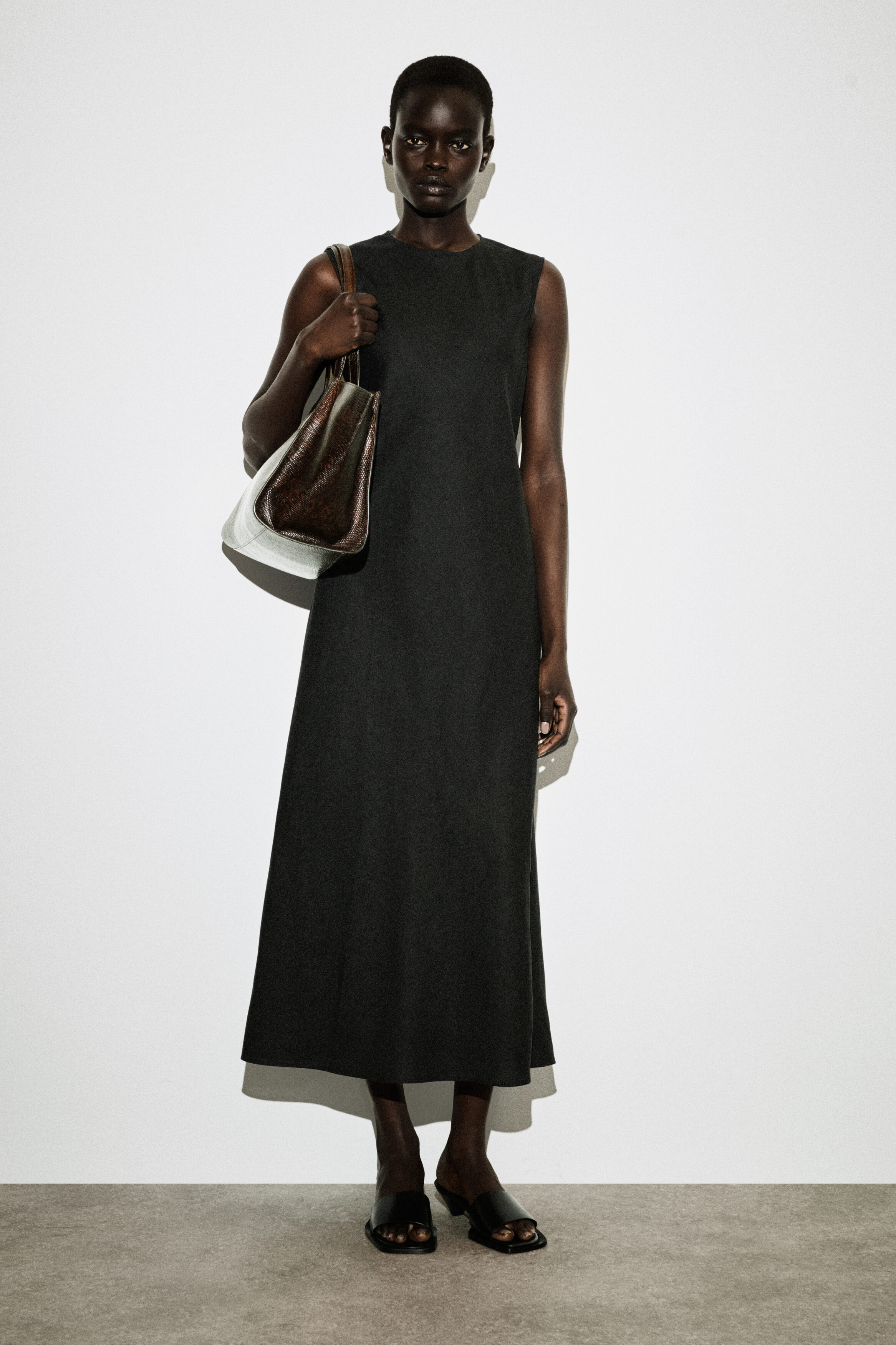 Bias-Cut Linen-Blend Midi Dress