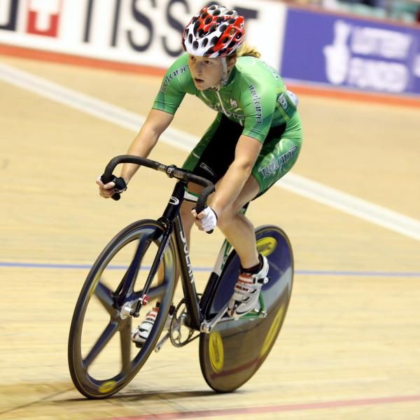 Heather Wilson (Ireland) takes it easy on the back after she took a lap in her heat of the women's points race