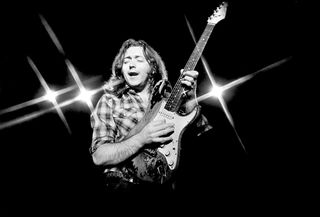 Rory Gallagher photographed for his Top Priority album cover on 11th June 1979.