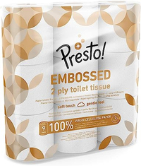 Presto! 2-Ply Embossed Toilet Tissues 45 Rolls (5 Packs of 9) | £25.19 at Amazon