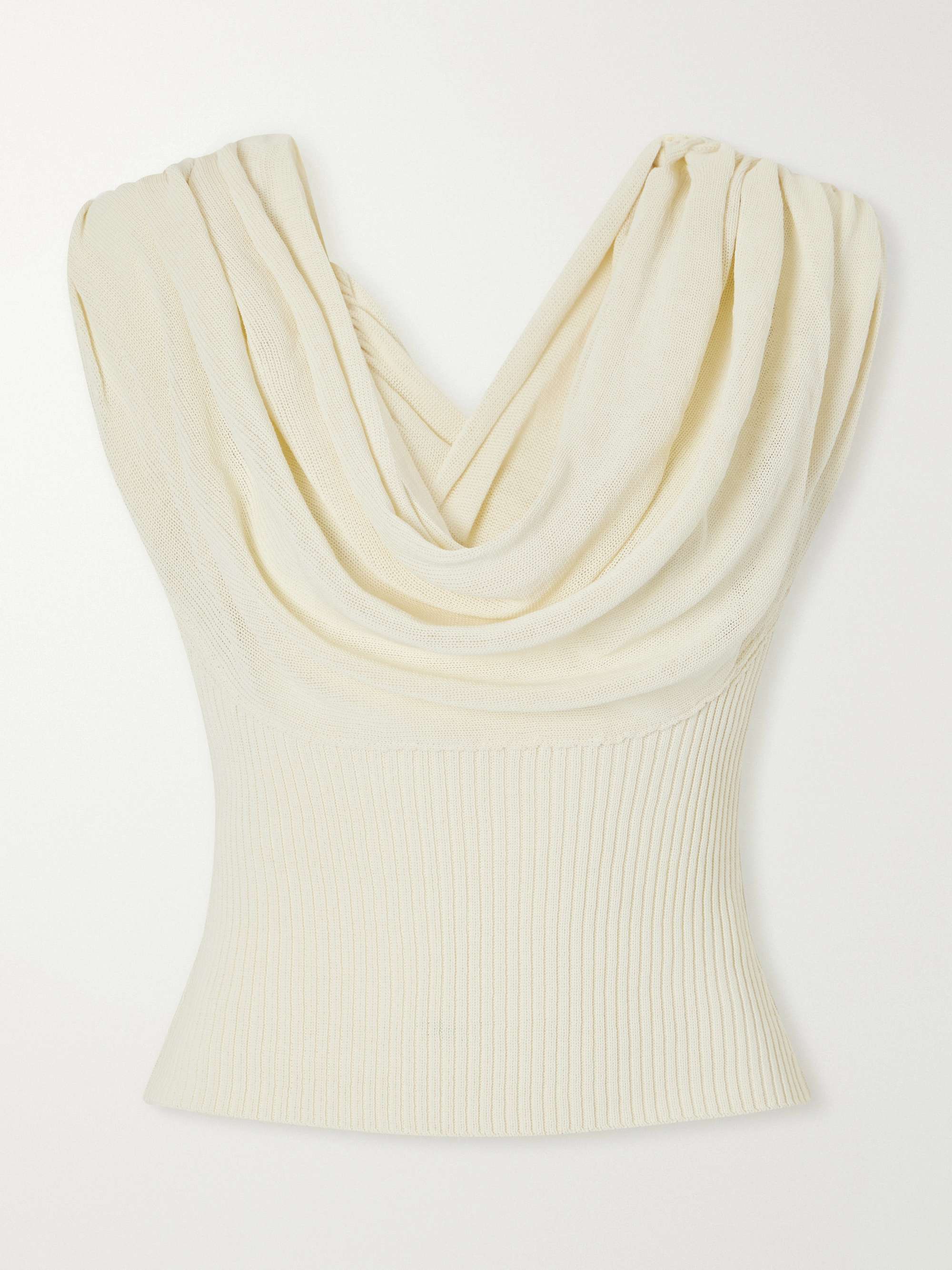 Meeka Cowl-Neck Cotton-Blend Ribbed Top