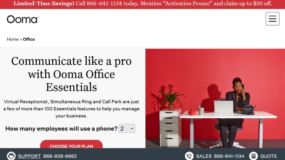 Ooma Office website screenshot (August 2025).