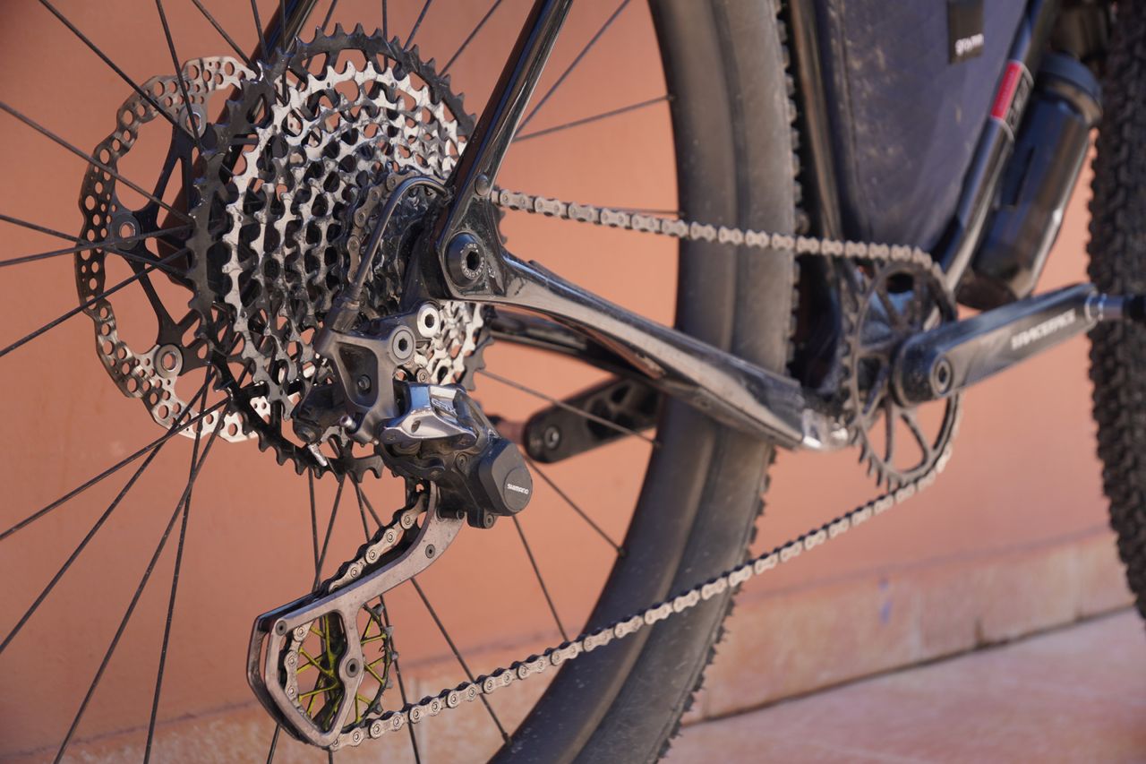 Image shows the tech on one of the bikes being ridden at the Atlas Mountain Race
