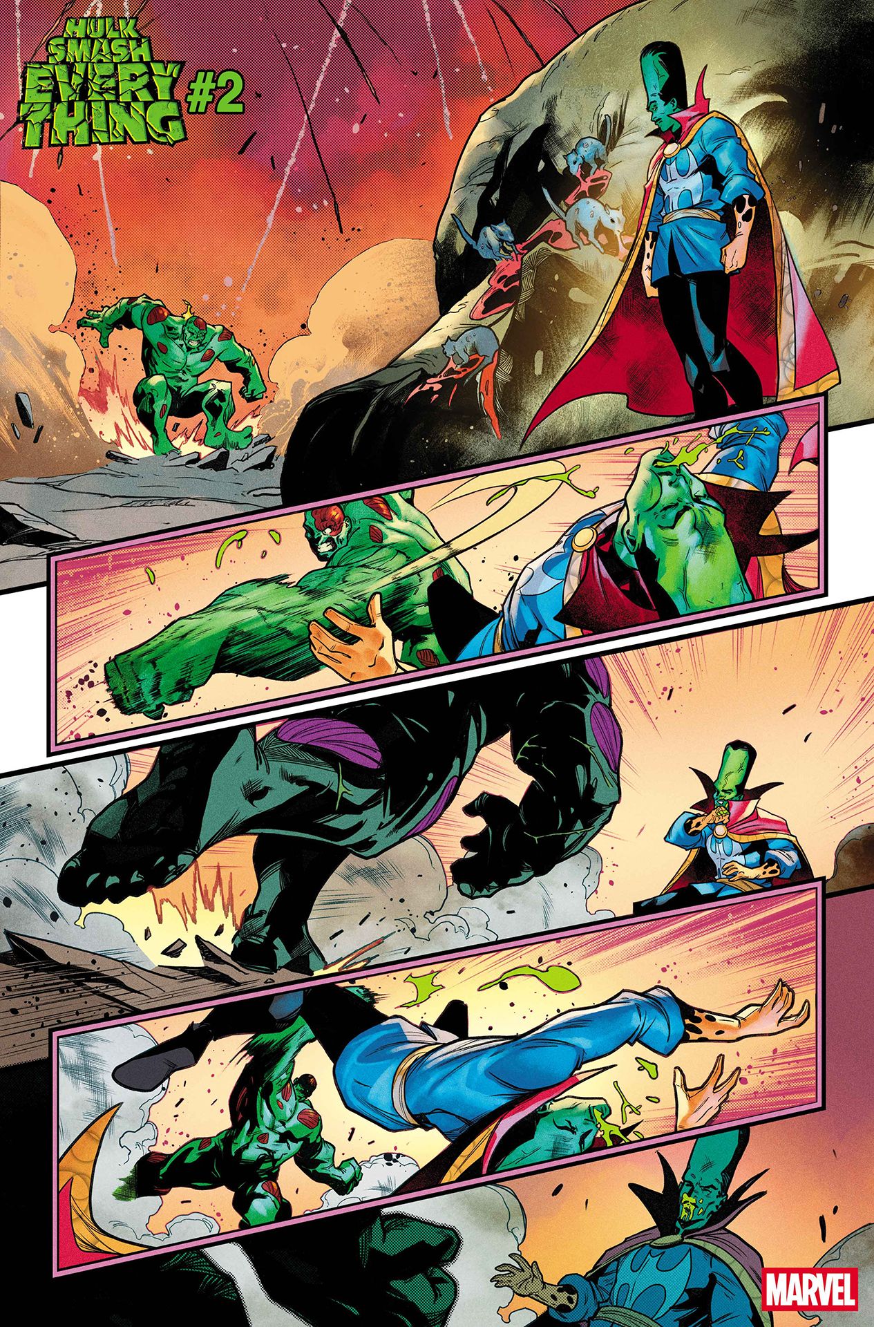 Hulk punching the Leader who is disguised as Doctor Strange