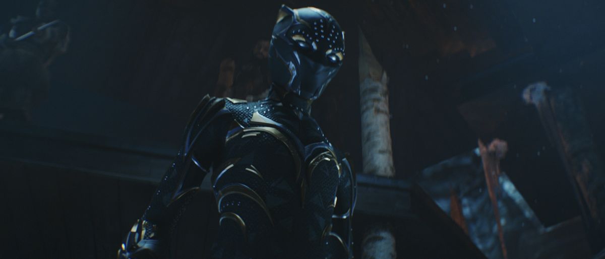 The new Black Panther stands in a Jabari-based cave in Black Panther: Wakanda Forever