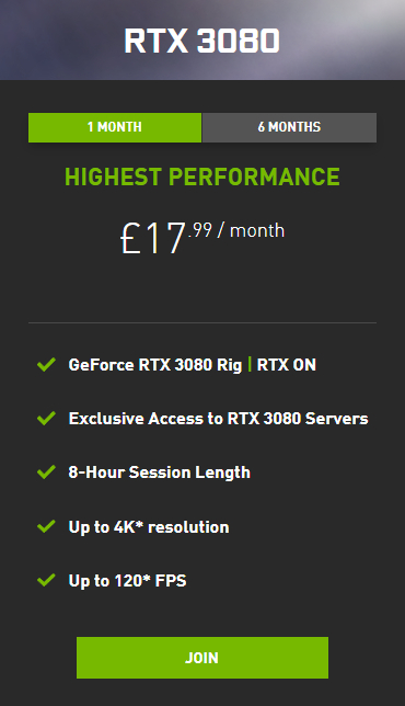 GeForce Now RTX 3080 subscription