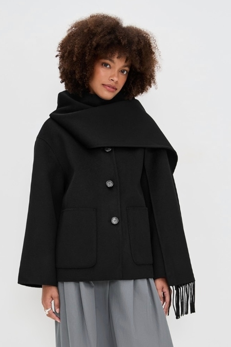 Meimeij, Lana Wool Peacoat With Attached Scarf