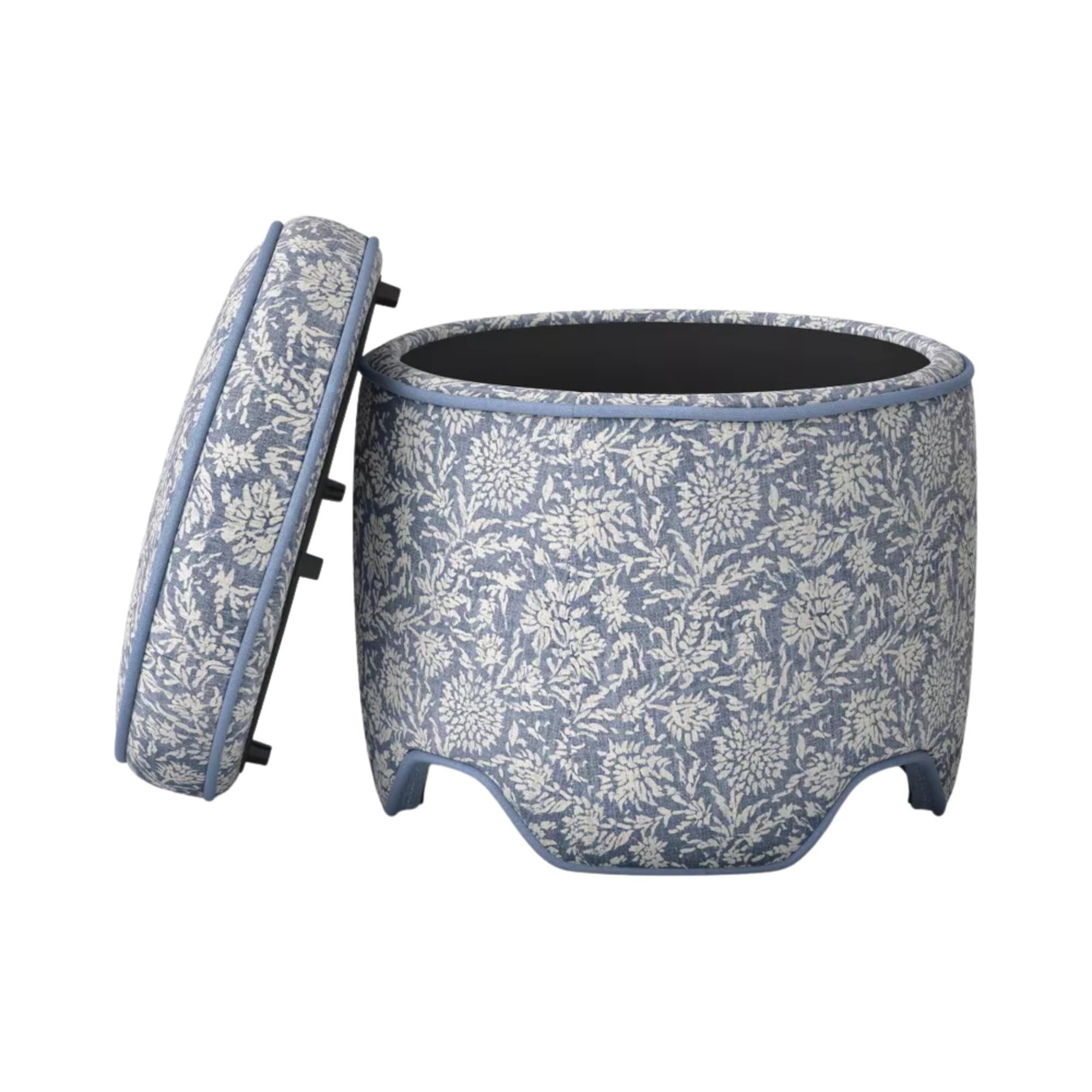a blue storage ottoman
