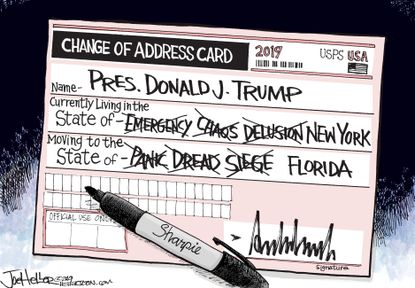 Political Cartoon U.S. Trump Change of Address Card