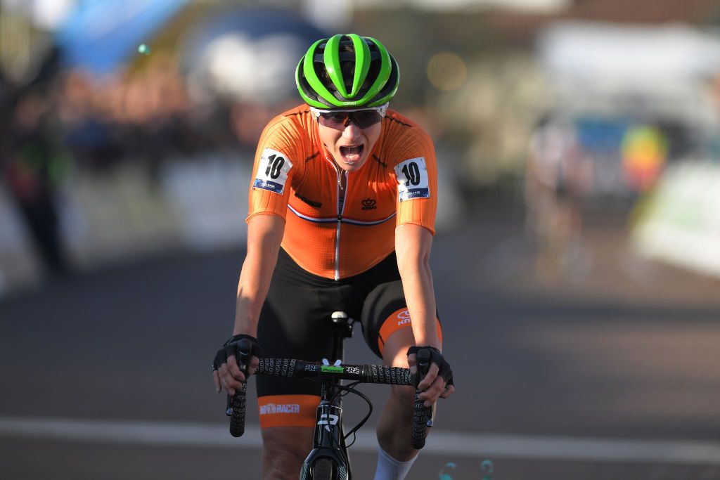 Marianne Vos breathes deep after pushing hard on the final lap
