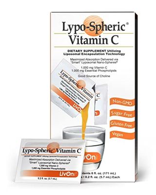 Livon Laboratories Lypo-Spheric Vitaminc - 1000mg Vitaminc 
1000mg Essential Phospholipids Per Packet - Liposome Encapsulated for Improved Absorption - 100% Non-Gmo, 1 Carton, 0.2fl.oz(pack of 30)