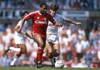 John Barnes in action for Liverpool against Nottingham Forest in May 1989.