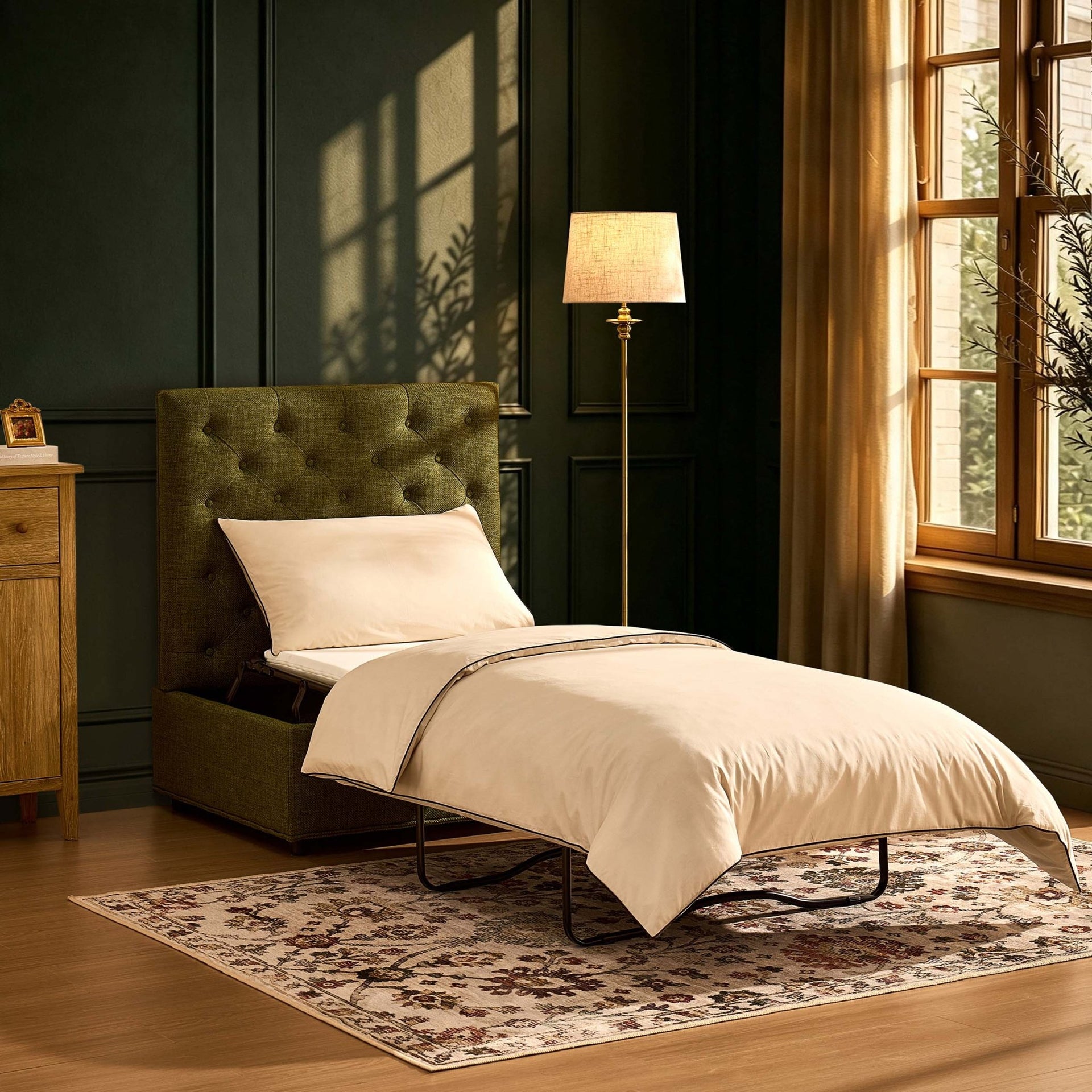 Kennadi Single Ottoman Sofa Bed - Woven Pine Green