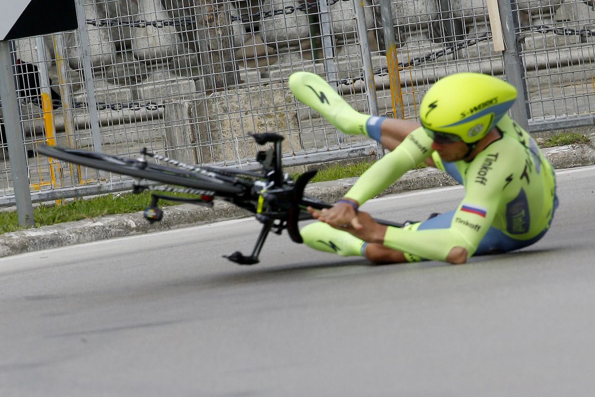 Adam Blythe crashes on a corner
