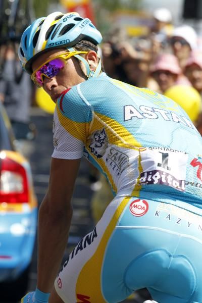 The look: Contador (Astana) stares back