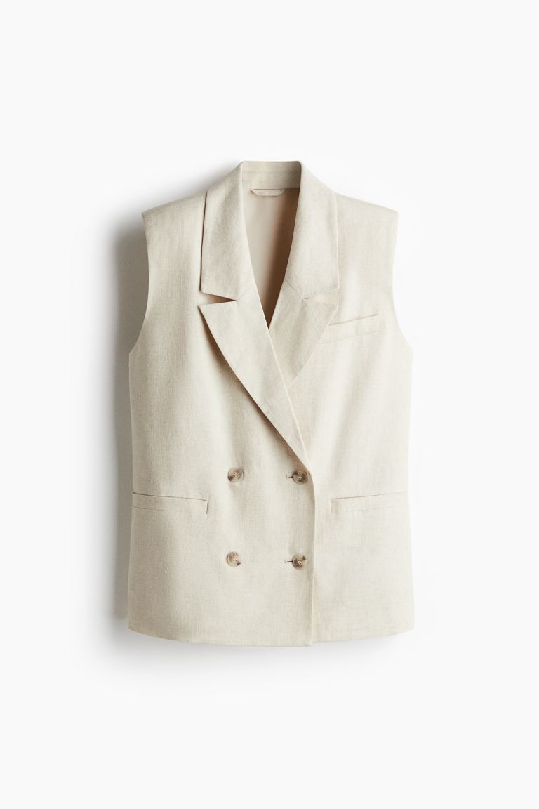 Linen-Blend Double Breasted Waistcoat