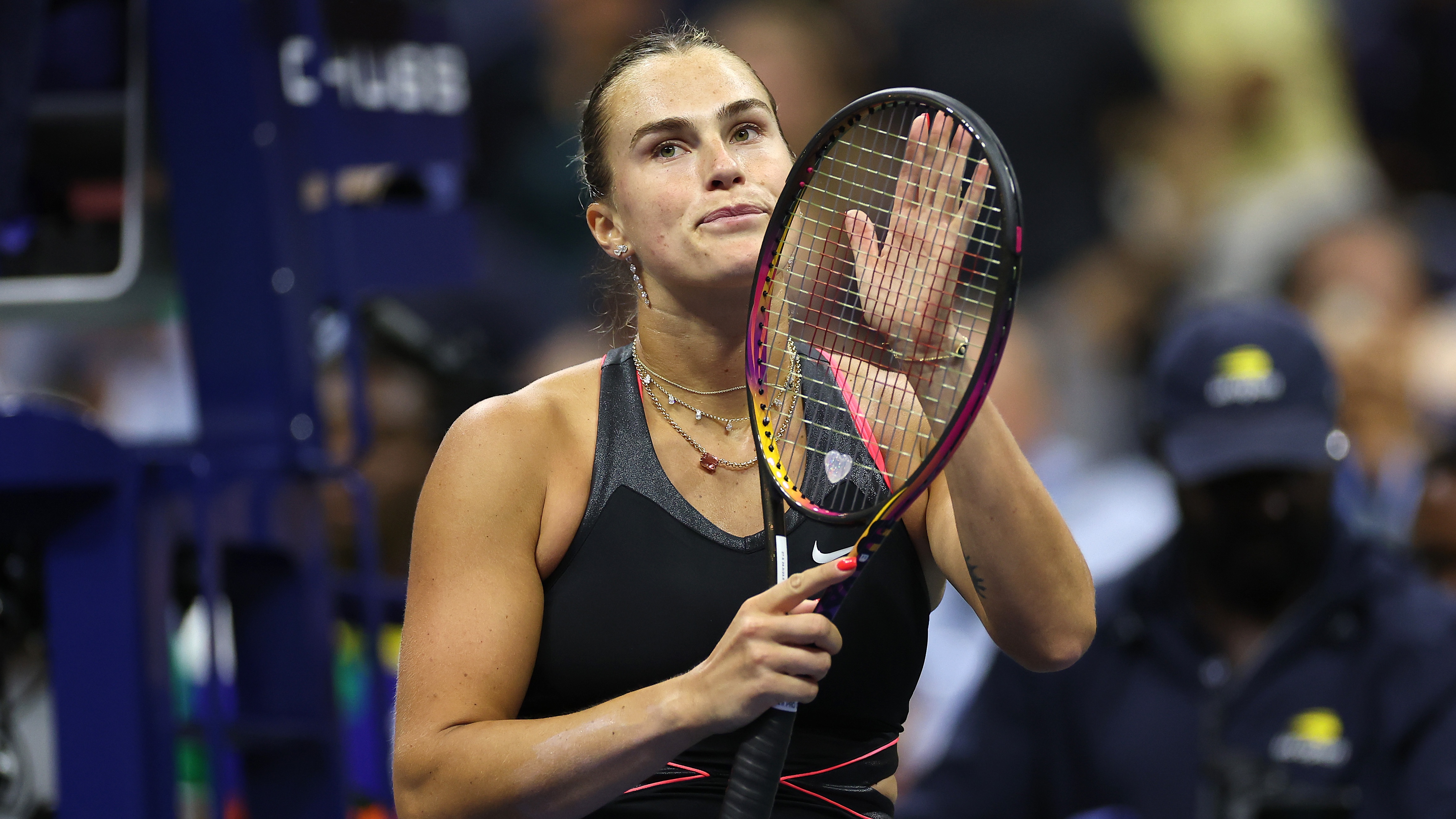 Aryna Sabalenka of Belarus celebrates after defeating Polina Kudermetova during their Women's Singles Second Round match on Day Four of the 2025 US Open at USTA Billie Jean King National Tennis Center on August 27, 2025 in the Flushing neighborhood of the Queens borough of New York City.