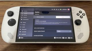 Lenovo Legion Go S with SteamOS installed showing an update screen