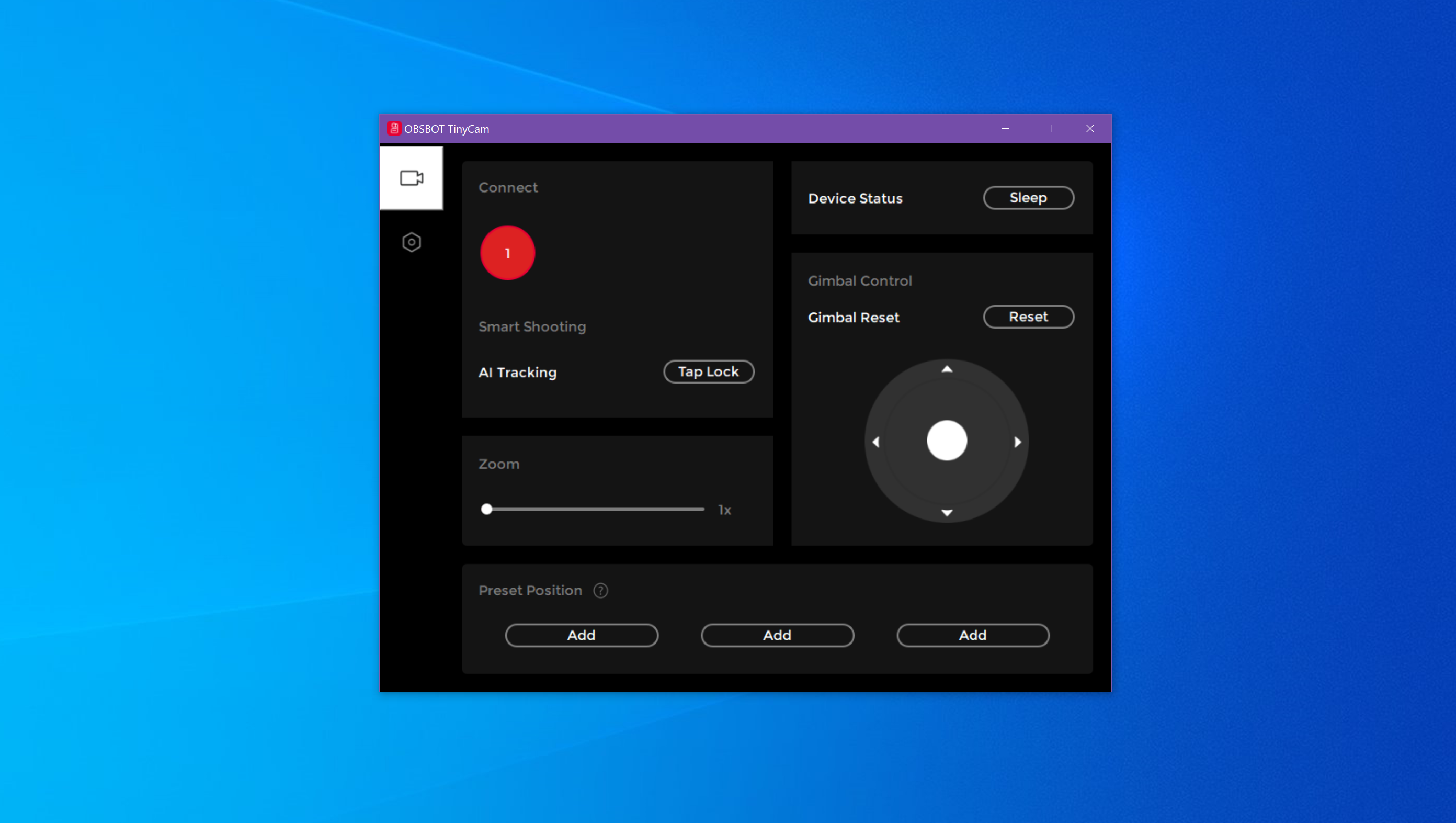 Captura de tela do firmware Obsbot