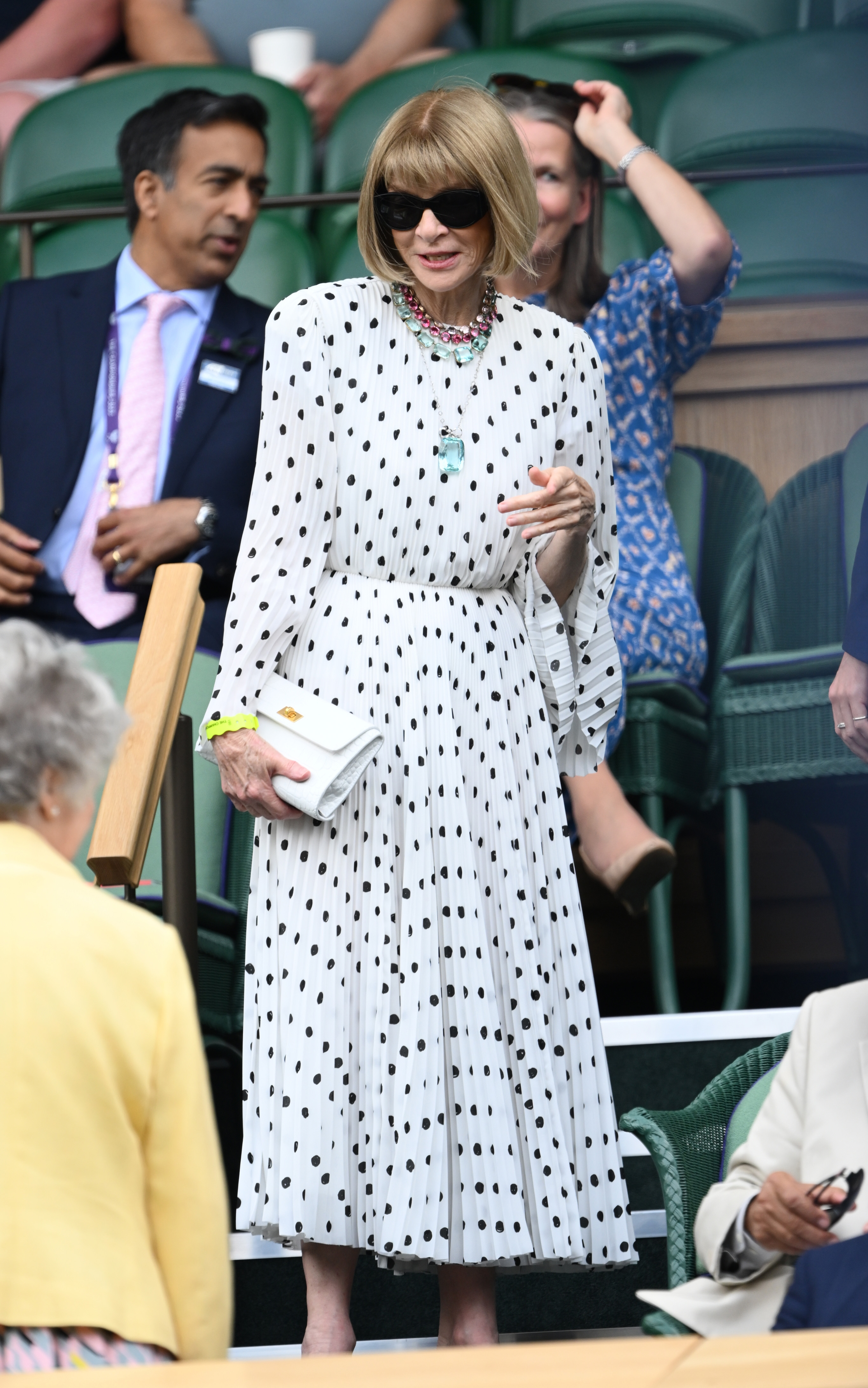 Anna Wintour wearing a polka dot dress at Wimbledon.